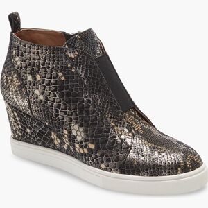 • Linea Paolo • Felicia III Wedge Sneaker in Black/Gold Snake Print